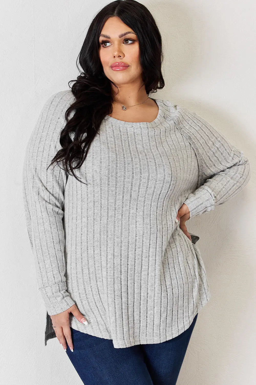 Basic Bae Full Size Ribbed Round Neck Slit T-Shirt - Nikki’s Place