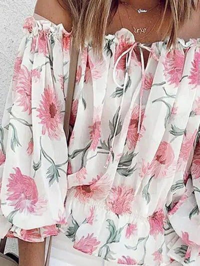 Floral Off-Shoulder Flounce Sleeve Blouse - Nikki’s Place