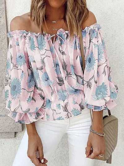 Floral Off-Shoulder Flounce Sleeve Blouse - Nikki’s Place