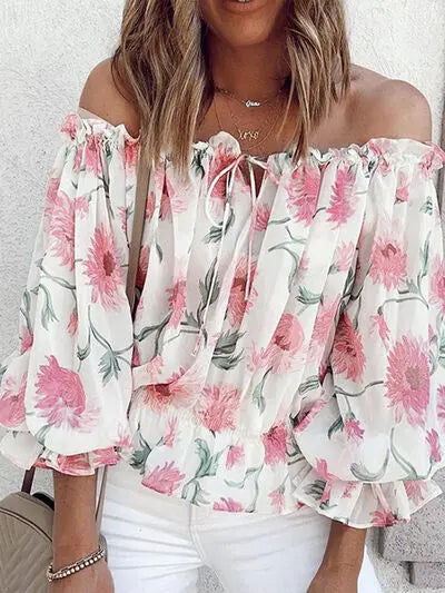 Floral Off-Shoulder Flounce Sleeve Blouse - Nikki’s Place