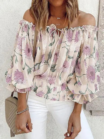Floral Off-Shoulder Flounce Sleeve Blouse - Nikki’s Place