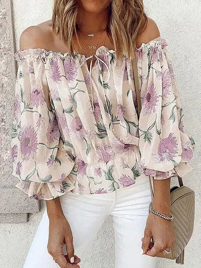 Floral Off-Shoulder Flounce Sleeve Blouse - Nikki’s Place