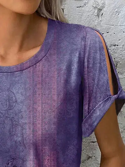 Printed Round Neck Short Sleeve T-Shirt - Nikki’s Place