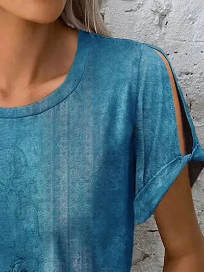 Printed Round Neck Short Sleeve T-Shirt - Nikki’s Place