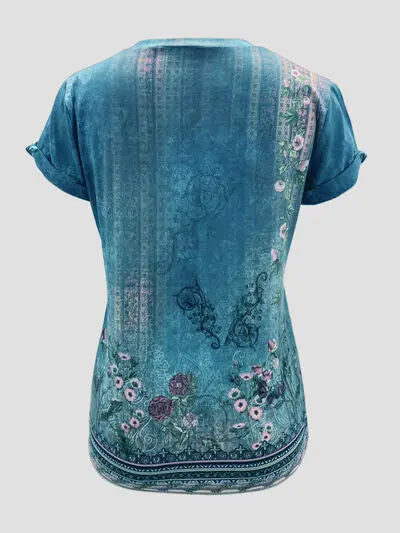 Printed Round Neck Short Sleeve T-Shirt - Nikki’s Place