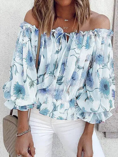 Floral Off-Shoulder Flounce Sleeve Blouse - Nikki’s Place