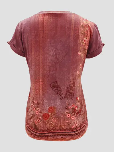 Printed Round Neck Short Sleeve T-Shirt - Nikki’s Place