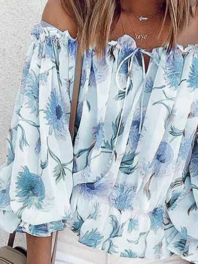 Floral Off-Shoulder Flounce Sleeve Blouse - Nikki’s Place