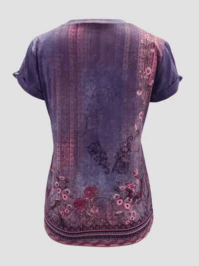 Printed Round Neck Short Sleeve T-Shirt - Nikki’s Place