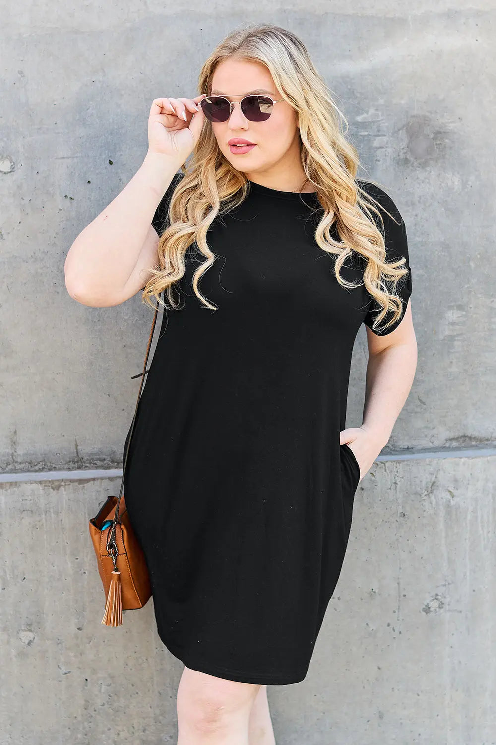 Basic Bae Full Size Round Neck Short Sleeve Dress with Pockets - Nikki’s Place