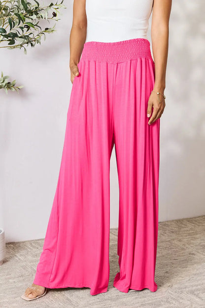 Double Take Full Size Smocked Wide Waistband Wide Leg Pants - Nikki’s Place