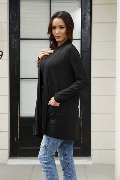 Basic Bae Full Size Open Front Long Sleeve Cardigan with Pockets - Nikki’s Place