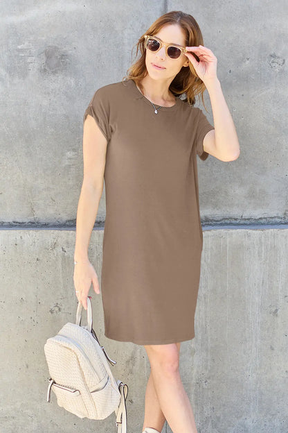 Basic Bae Full Size Round Neck Short Sleeve Dress with Pockets - Nikki’s Place