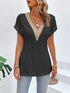 Slit Eyelet V-Neck Short Sleeve Blouse - Nikki’s Place