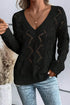 Openwork V-Neck Long Sleeve Sweater - Nikki’s Place