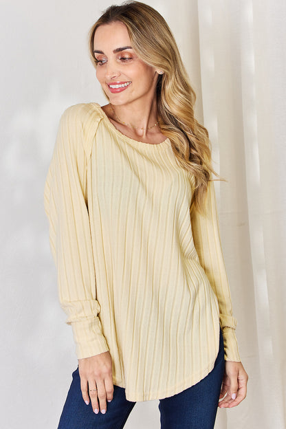 Basic Bae Full Size Ribbed Round Neck Slit T-Shirt - Nikki’s Place