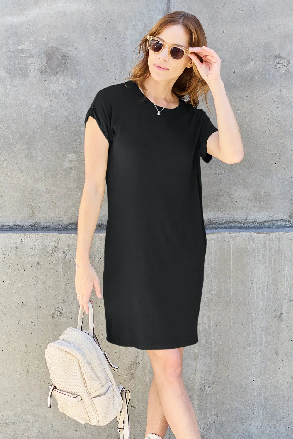 Basic Bae Full Size Round Neck Short Sleeve Dress with Pockets - Nikki’s Place