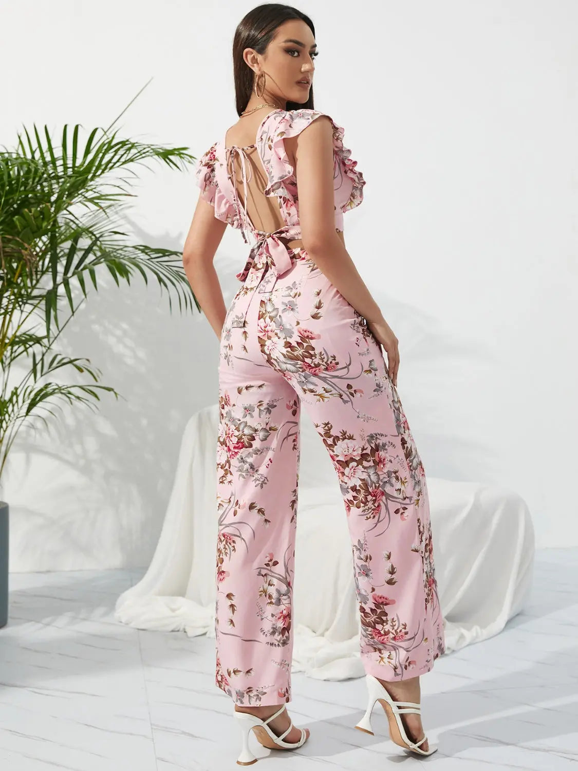 Printed Surplice Cap Sleeve Top and Pants Set - Nikki’s Place