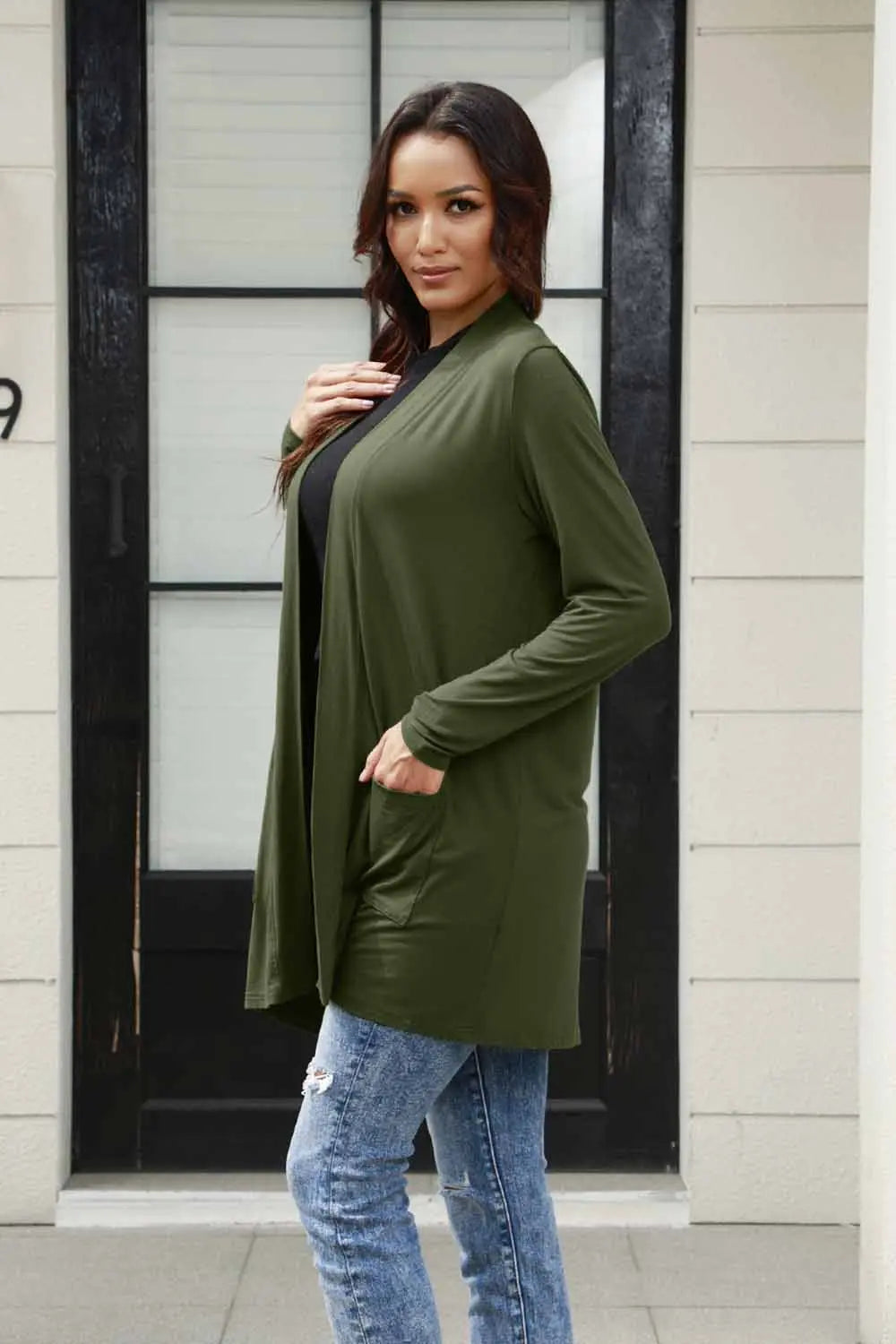 Basic Bae Full Size Open Front Long Sleeve Cardigan with Pockets - Nikki’s Place