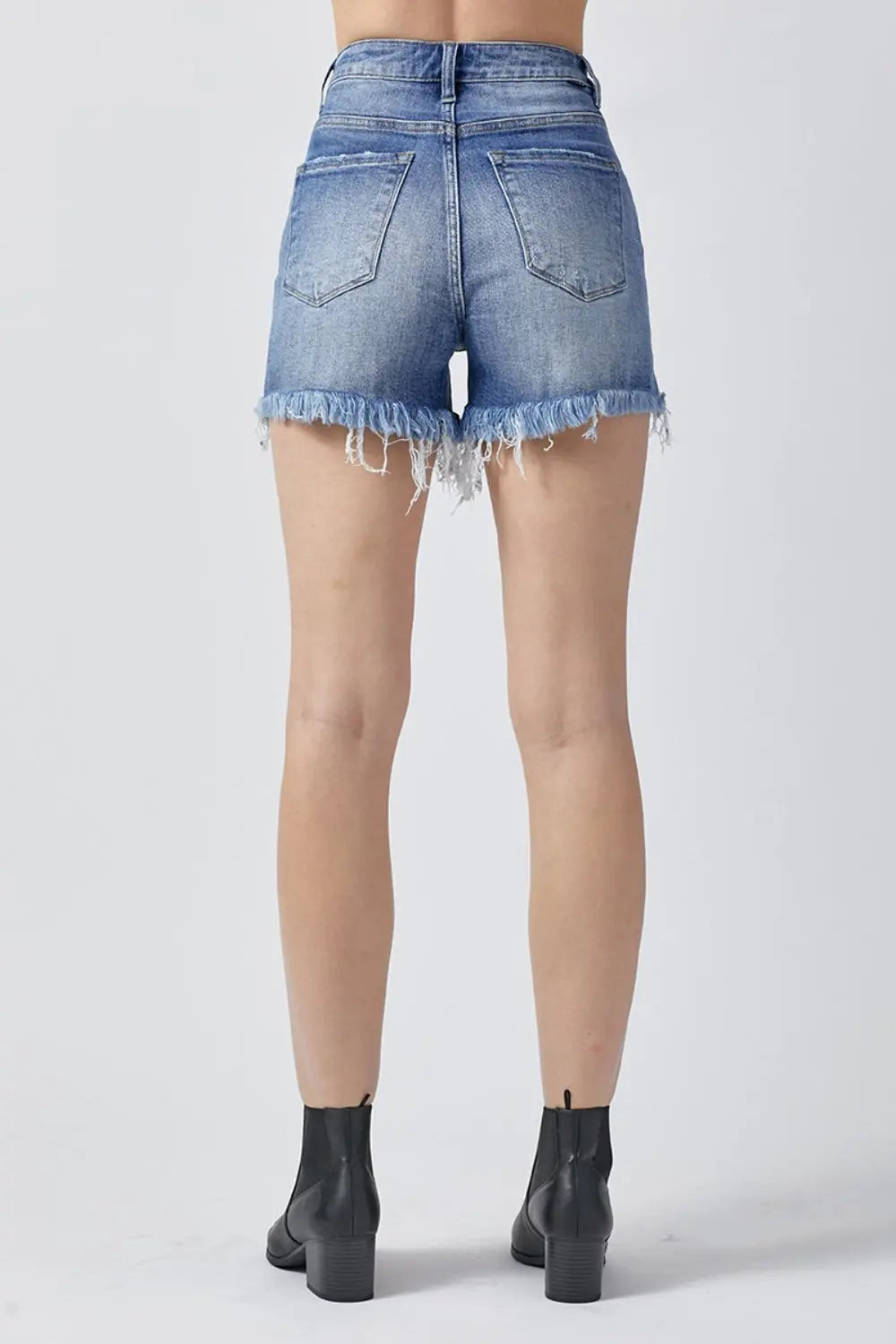 RISEN Raw Hem Asymmetrical Waist Denim Shorts - Nikki’s Place