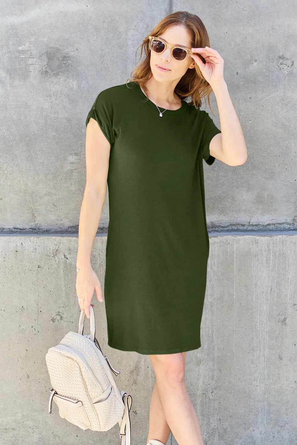 Basic Bae Full Size Round Neck Short Sleeve Dress with Pockets - Nikki’s Place