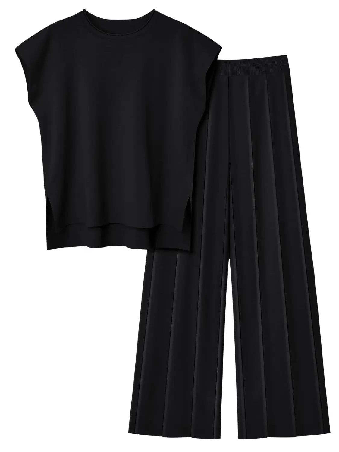 Round Neck Cap Sleeve Top and Pants Knit Set - Nikki’s Place