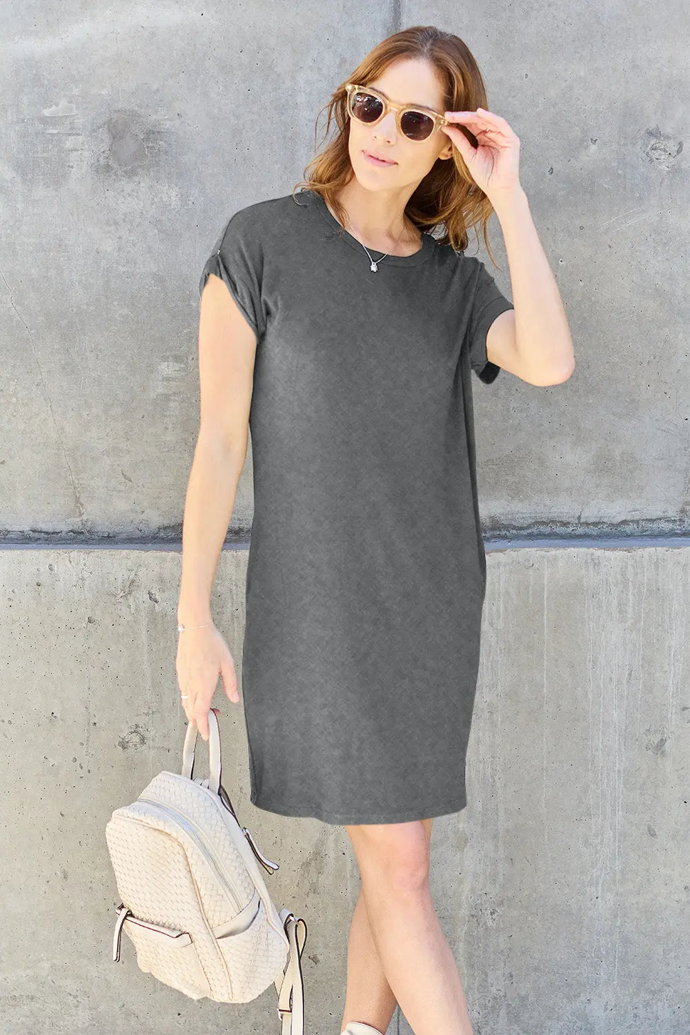 Basic Bae Full Size Round Neck Short Sleeve Dress with Pockets - Nikki’s Place