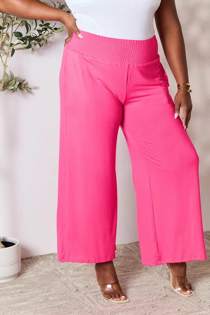 Double Take Full Size Smocked Wide Waistband Wide Leg Pants - Nikki’s Place