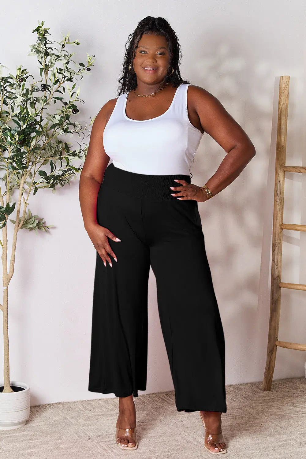 Double Take Full Size Smocked Wide Waistband Wide Leg Pants - Nikki’s Place