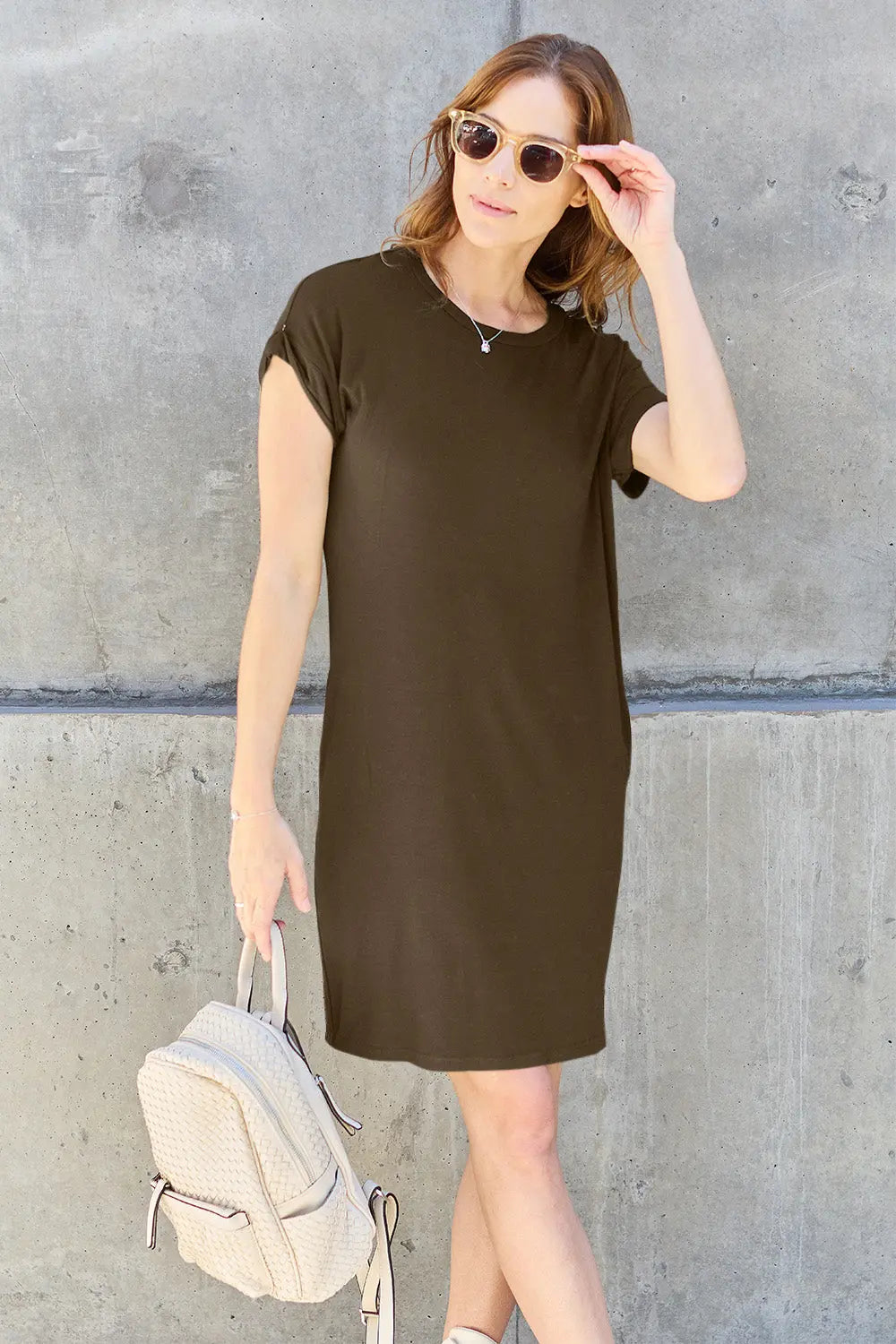 Basic Bae Full Size Round Neck Short Sleeve Dress with Pockets - Nikki’s Place