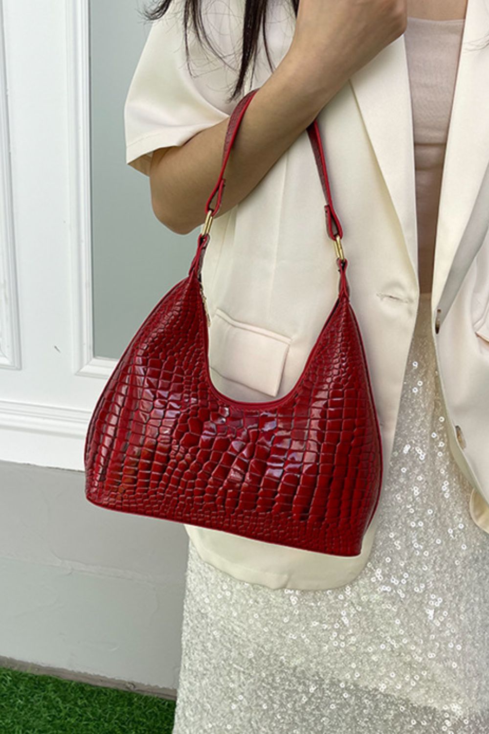 PU Leather Stone Texture Shoulder Bag Trendsi