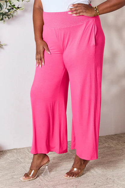 Double Take Full Size Smocked Wide Waistband Wide Leg Pants - Nikki’s Place