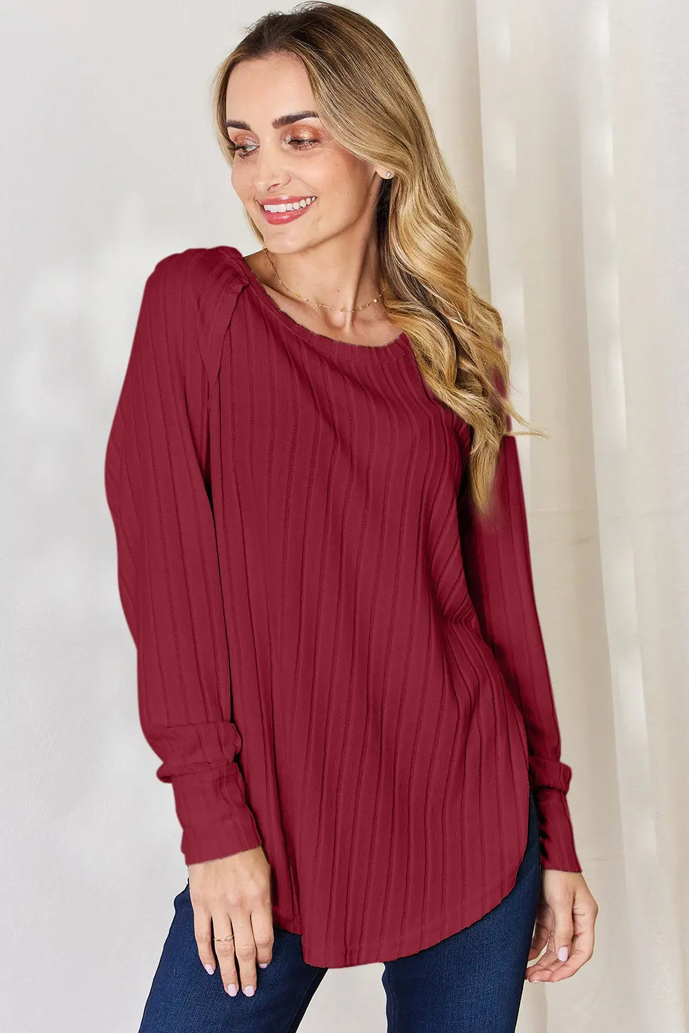 Basic Bae Full Size Ribbed Round Neck Slit T-Shirt - Nikki’s Place