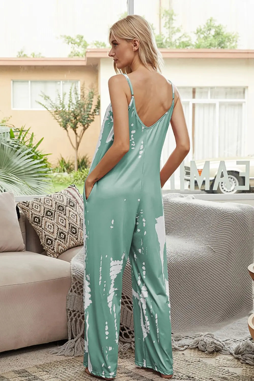 Tie-Dye Spaghetti Strap Jumpsuit with Pockets - Nikki’s Place