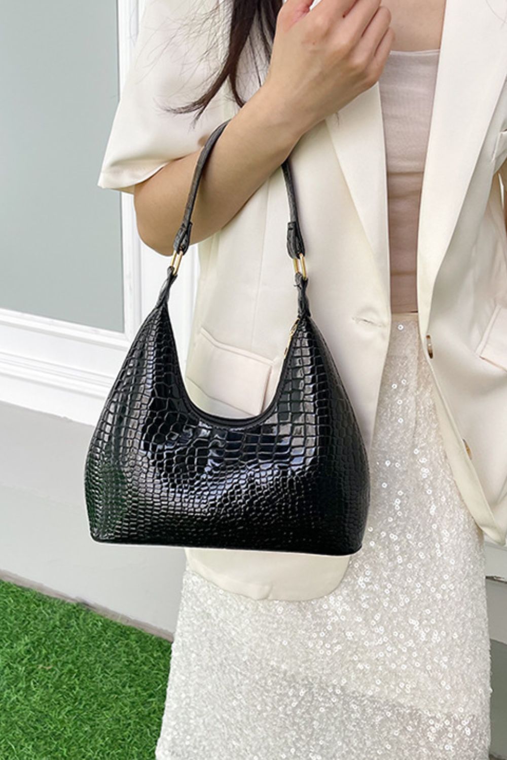 PU Leather Stone Texture Shoulder Bag Trendsi