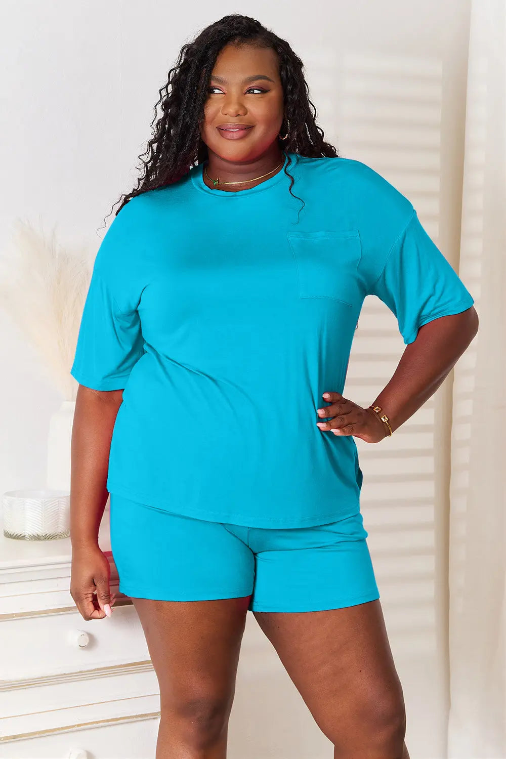 Basic Bae Full Size Soft Rayon Half Sleeve Top and Shorts Set - Nikki’s Place