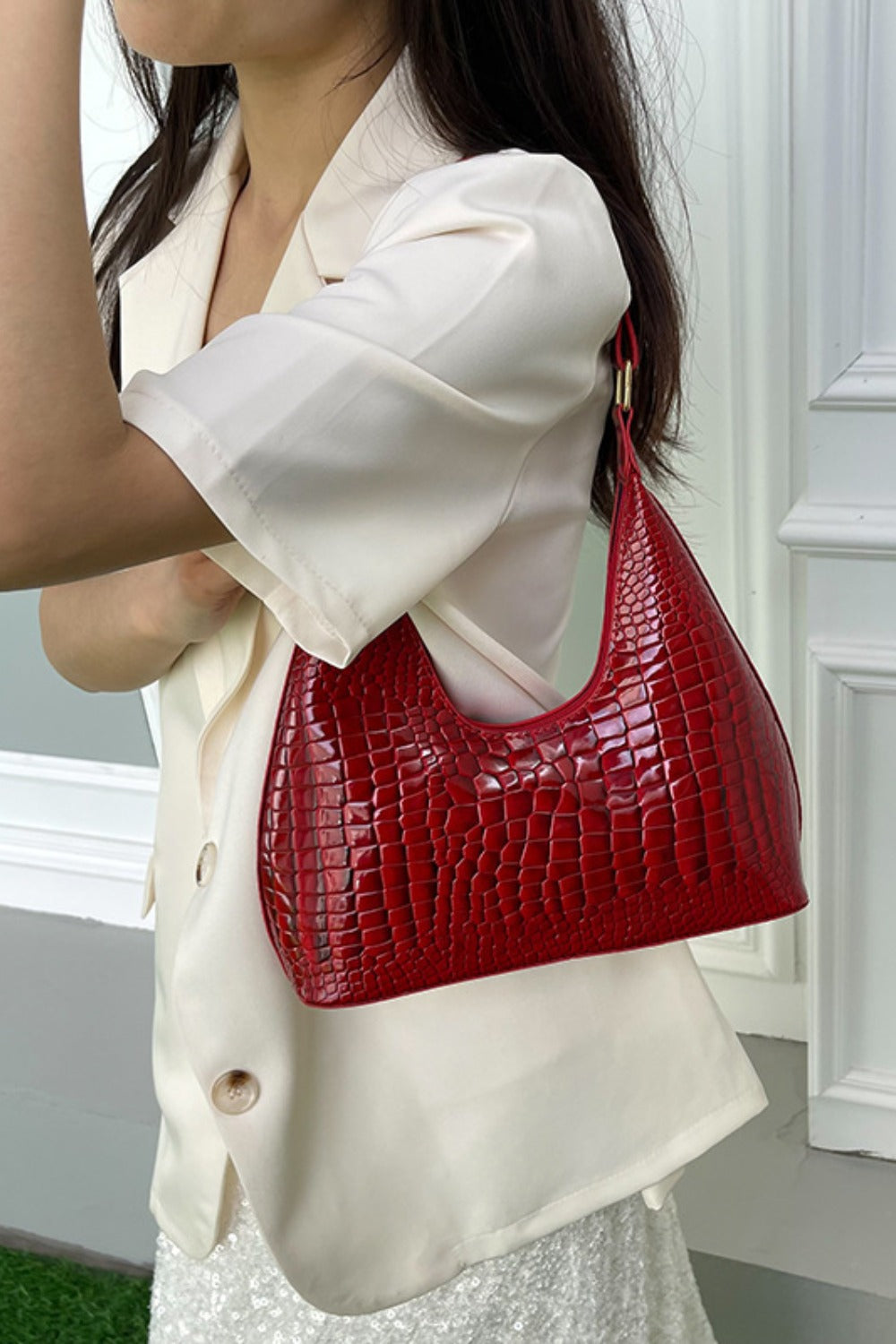 PU Leather Stone Texture Shoulder Bag Trendsi