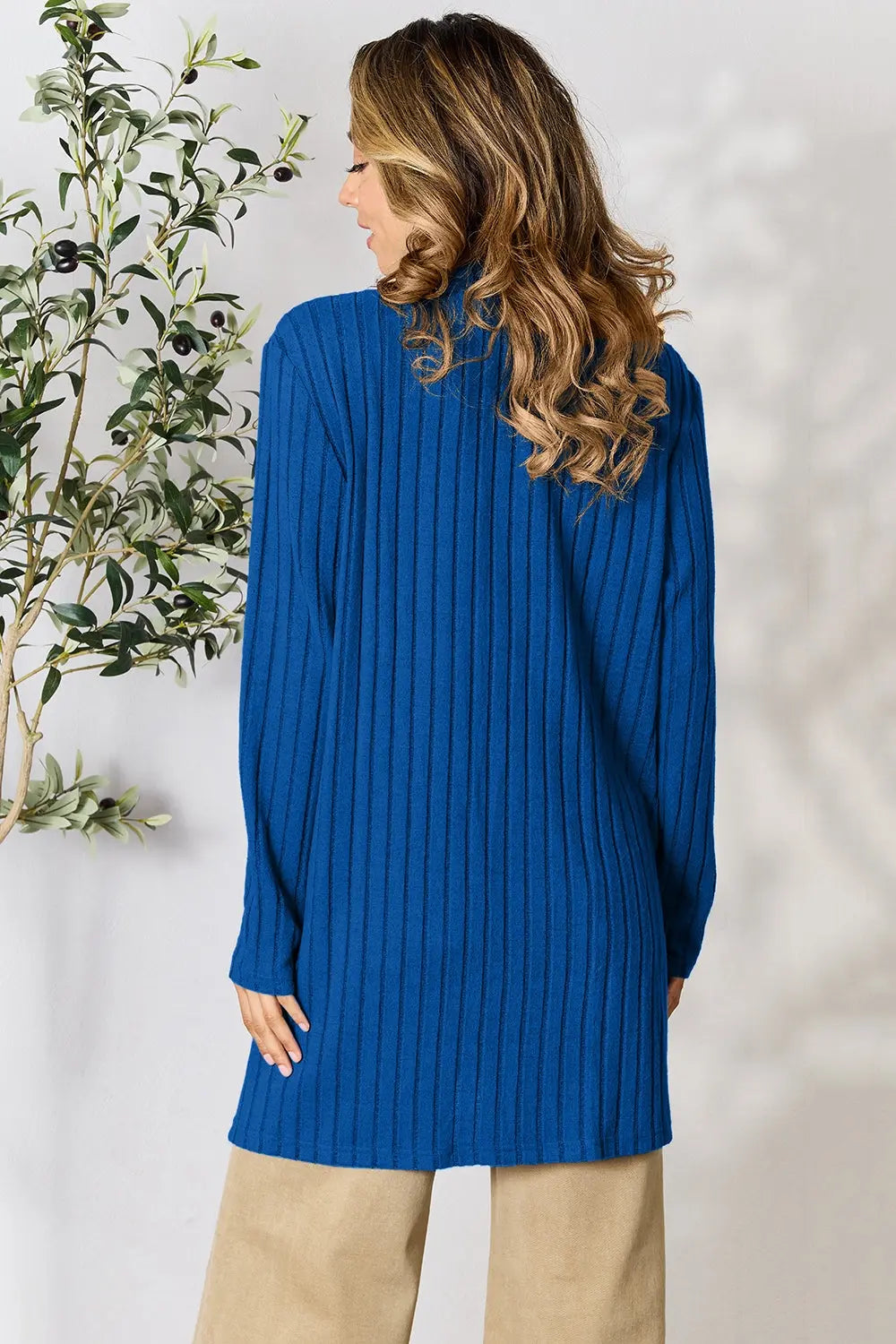 Basic Bae Full Size Ribbed Open Front Cardigan with Pockets - Nikki’s Place