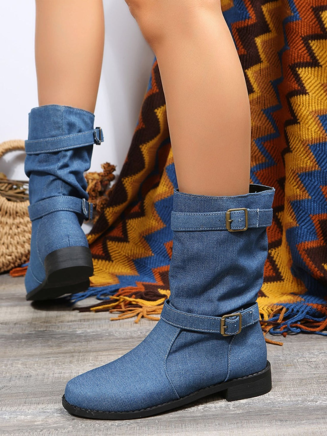 Double Buckle Block Heel Boots Trendsi