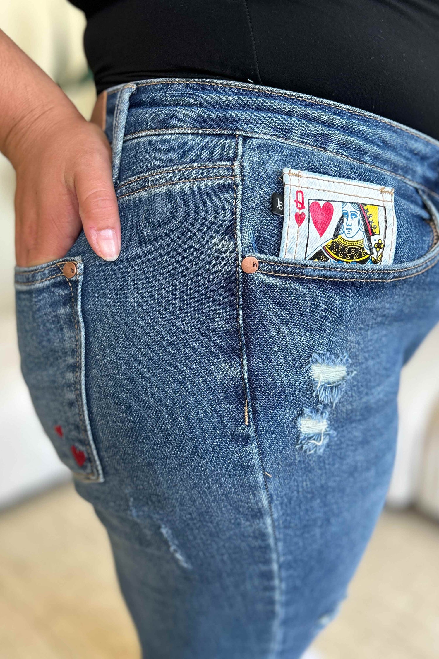 Judy Blue Full Size Queen Of Hearts Coin Pocket BF Jeans - Nikki’s Place