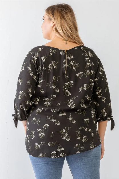 Zenobia Plus Size Floral Round Neck Blouse - Nikki’s Place