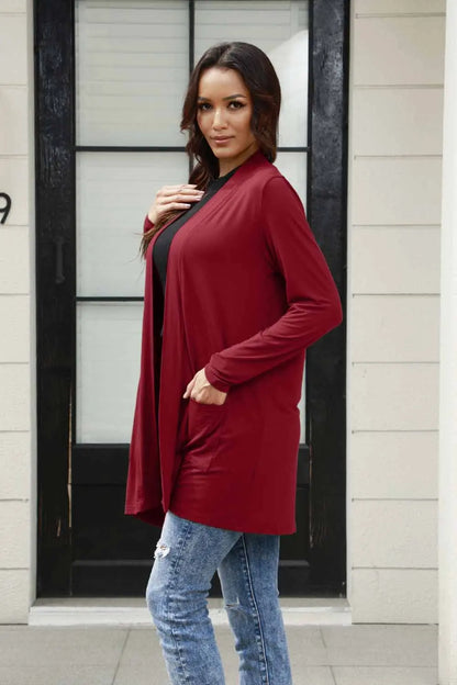 Basic Bae Full Size Open Front Long Sleeve Cardigan with Pockets - Nikki’s Place