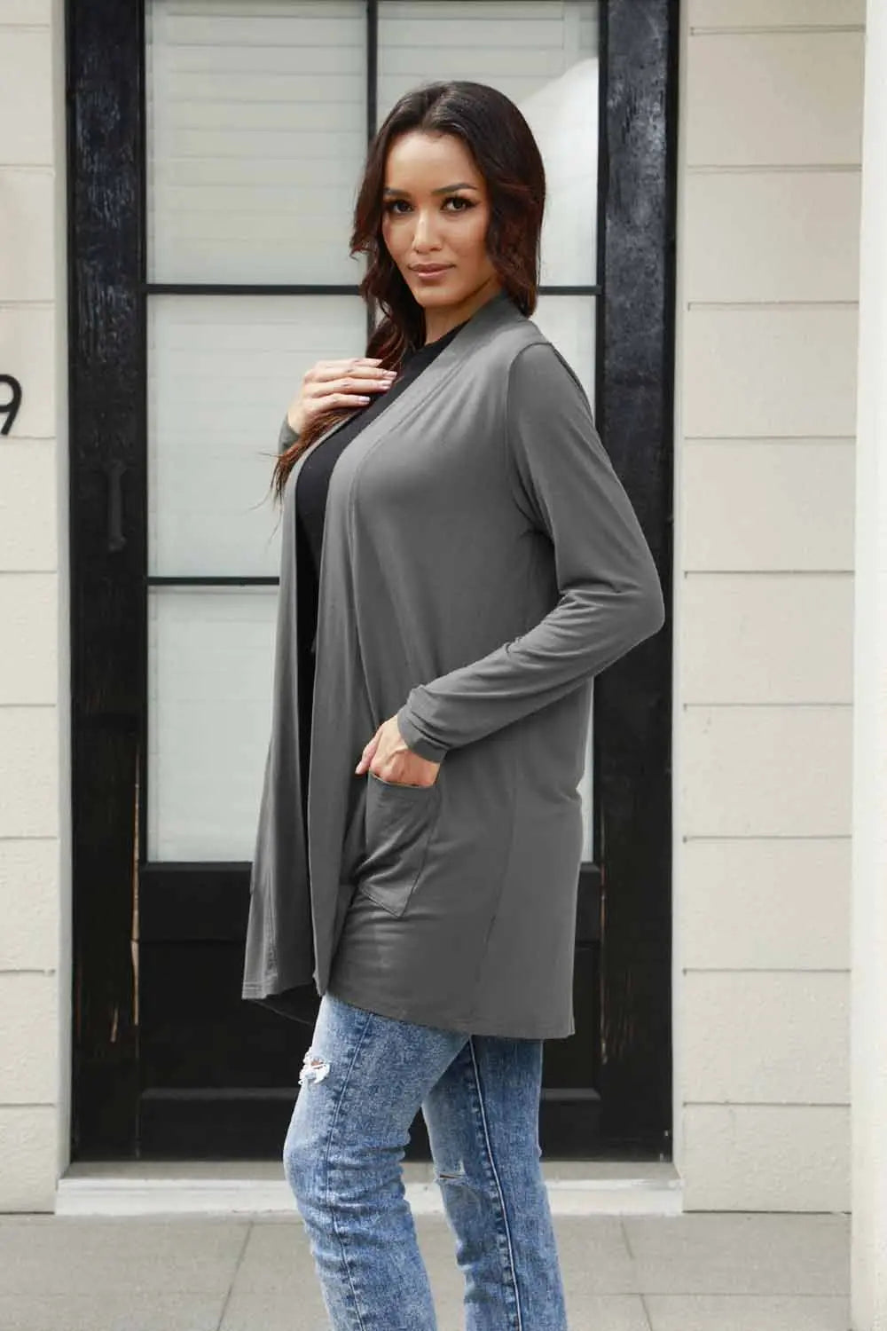 Basic Bae Full Size Open Front Long Sleeve Cardigan with Pockets - Nikki’s Place