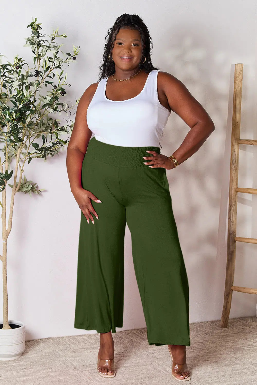 Double Take Full Size Smocked Wide Waistband Wide Leg Pants - Nikki’s Place