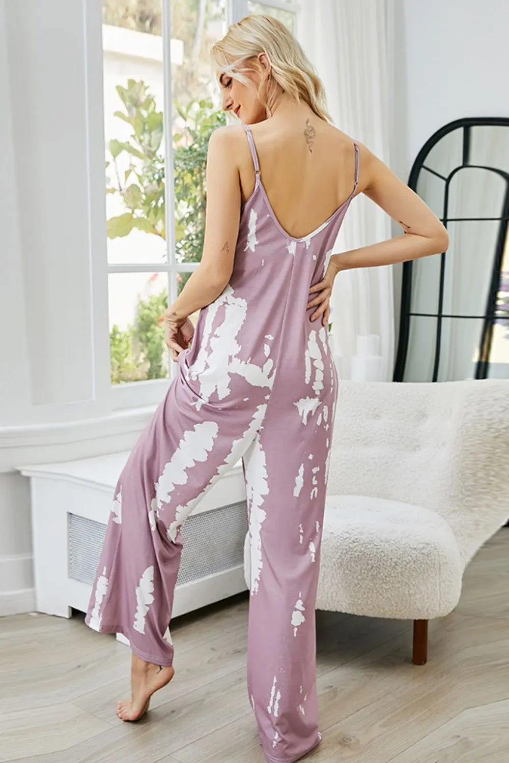 Tie-Dye Spaghetti Strap Jumpsuit with Pockets - Nikki’s Place