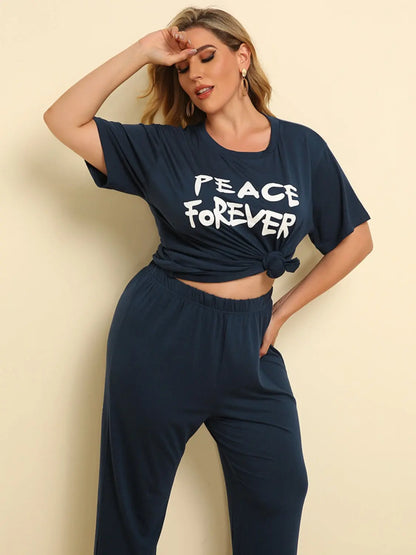 Plus Size PEACE FOREVER Short Sleeve Top and Pants Set - Nikki’s Place