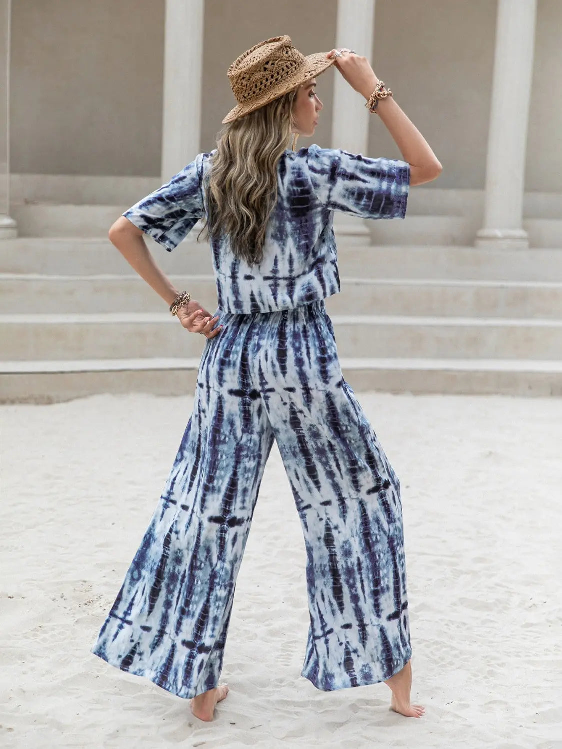 Printed Short Sleeve Shirt and Pants Set - Nikki’s Place