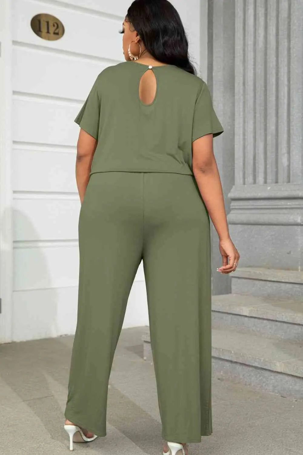 Plus Size Drawstring Waist Short Sleeve Jumpsuit - Nikki’s Place