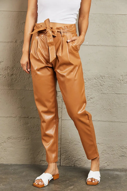 HEYSON Powerful You Regular/Full Size Faux Leather Paperbag Waist Pants - Nikki’s Place