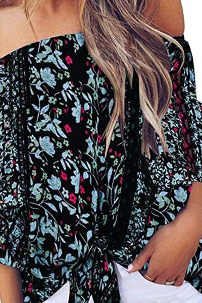 Tied Printed Off-Shoulder Half Sleeve Blouse - Nikki’s Place